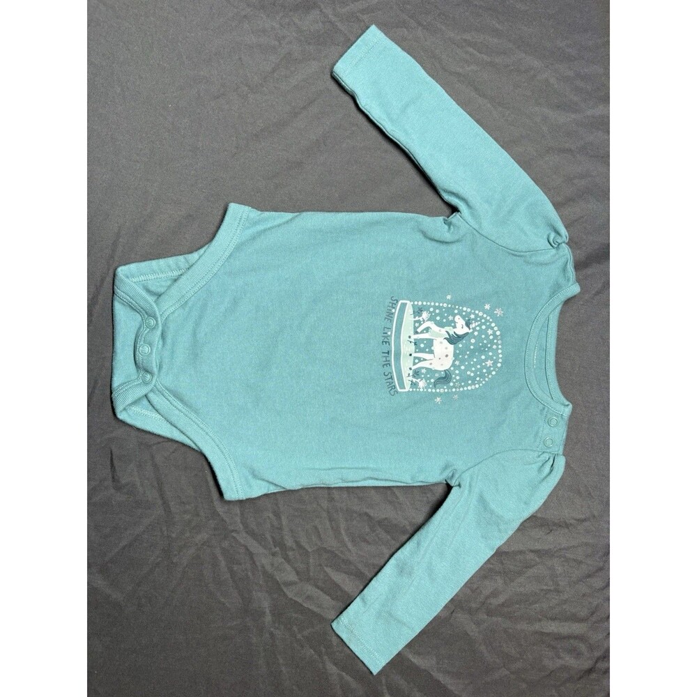 Mint Baby Long Sleeve Unicorn bodysuit & Beige Shirt 6-9 months